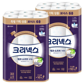 [크리넥스] 데코앤소프트 수딩플러스 3겹 롤화장지 대용량 휴지 25m 30롤