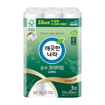 깨끗한나라 순수 프리미엄 3겹 33m 30롤 두루마리 휴지 화장지 롤휴지