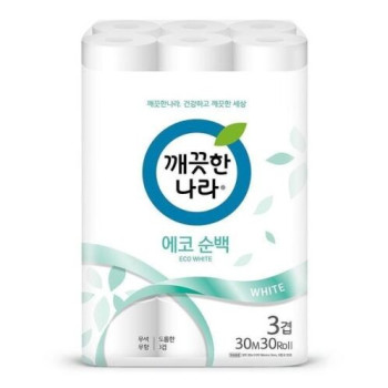 깨끗한나라 에코순백 3겹데코 30m 30롤 두루마리 휴지 화장지 롤휴지