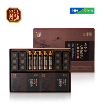 [농협홍삼 한삼인] 홍삼진 기운담은선물세트 홍삼진골드(50mL×10포), 홍삼진굿데이앰플(20g×5병), 홍삼침향환골드(3.75g×12환)