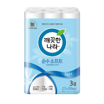 깨끗한나라 순수소프트 3겹 27m 12롤 두루마리 휴지 화장지 롤휴지