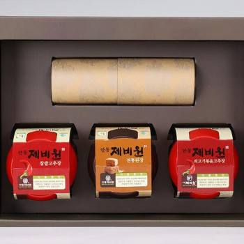 [전통식품] 안동제비원선물세트 13호(전통된장 480g + 찹쌀고추장480g + 쇠고기볶음고추장480g +전통간장 270ml)