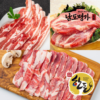 [남도명가] 1등급 한돈 삼겹살+생목살+항정살/가브리살 (총1Kg/구이용)