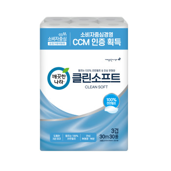 [깨끗한나라] 3겹 클린소프트 30m 30롤 두루마리/휴지/티슈/화장지