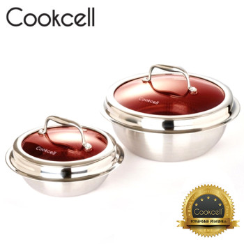 [Cookcell] 쿡셀 통3중 싱글 코팅 IH 가마솥 2종 세트 / 16cm + 22cm + 유리뚜껑포함 2종세트 / 루비에디션