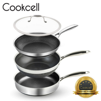 [Cookcell] 쿡셀 통3중 더블 세라믹 코팅 블랙에디션 IH 프라이팬 28cm + 긍증팬 28cm + 소테팬 28cm + 유리뚜껑 28cm 4종