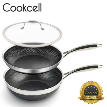 [Cookcell] 쿡셀 통3중 더블 세라믹 코팅 블랙에디션 IH 프라이팬 28cm + 궁중팬 28cm + 유리뚜껑 28cm 3종