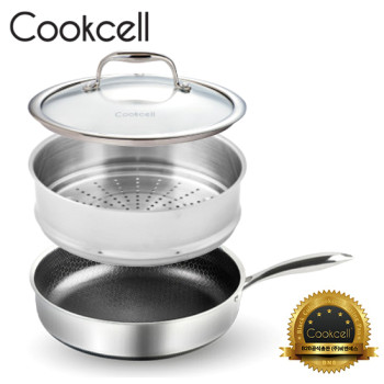 [Cookcell] 쿡셀 통3중 더블 세라믹 코팅 블랙에디션 IH 소테팬 28cm + 찜기 28cm + 유리뚜껑 28cm 3종