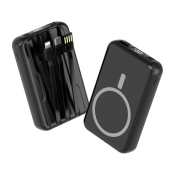 대용량 맥세이프 호환 보조배터리 20000mAh 무선충전 케이블 일체형 LCD 잔량표시, 블랙, 1개