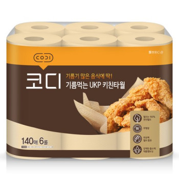 코디 기름먹는 UKP 천연펄프 키친타올, 140매, 6롤