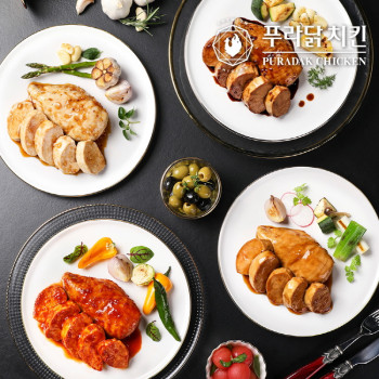 [푸라닭]  소스통 닭가슴살 100g 8팩 패키지(맛별 2팩씩) / 블랙알리오 2팩+매드갈릭 2팩+파불로 2팩+매콤악마 2팩