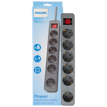 필립스 고용량멀티탭 4000W 워크탭 과부하차단 1.5m, 올그레이 6구