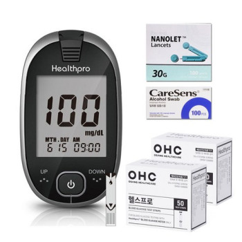오상헬스케어 헬스프로 혈당측정기 + 혈당 검사지 100p + 채혈침 110p + 알콜솜 100p 세트, IGM-0028A, 1개