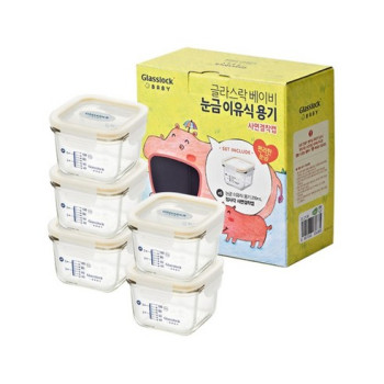 글라스락 베이비 눈금 이유식 용기 210ml × 옐로우 × 5개