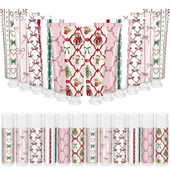 Dansib 12세트 크리스마스 핸드 크림 및 립밤 벌크 선물 세트 6가지 향 코케트 리본매듭 크리스마스 스타킹 스터퍼 여행용 사이즈 핸드 로션 립 케어 홀리데이 파티 선물