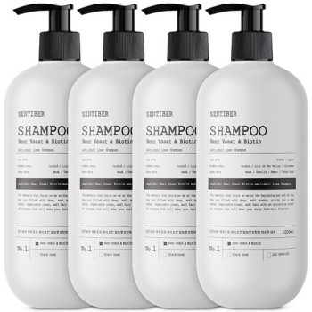 3+1 센티베르 맥주효모 대용량 탈모샴푸 1L 약산성 바이오틴 비오틴 정수리냄새 남자 여자 지성, 4개