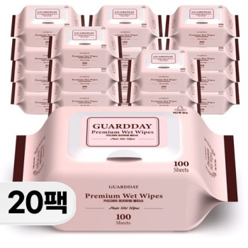 가드데이 프리미엄 정제수 휴대용 물티슈 캡형 100매 20개입
