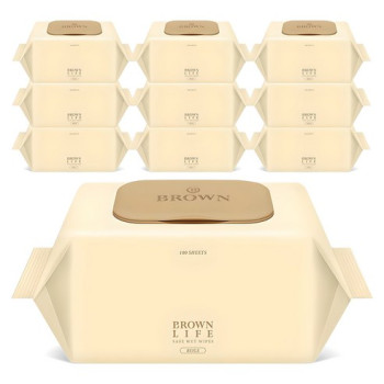 브라운라이프 베이지 엠보싱 대용량 물티슈 캡형 100매 10개입