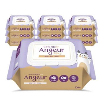 앙쥬르 실키 유아물티슈 캡형, 100매, 10개