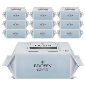 브라운 베이직 플러스 아기물티슈 캡형 102매 10개입