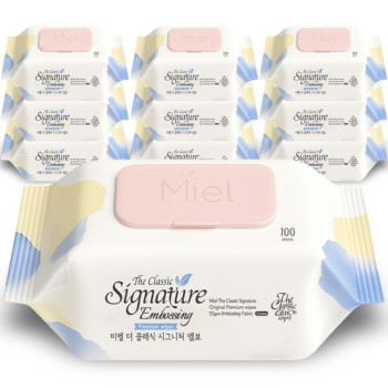 미엘 더 클래식 시그니처 엠보싱 물티슈 캡형 100매 10개입
