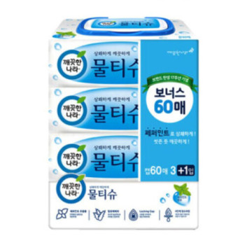 [깨끗한나라] 페퍼민트 물티슈 캡형60매x4입