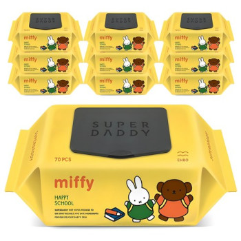 슈퍼대디 유아용 미피 해피스쿨 물티슈 엠보싱 캡형 70매 10개입