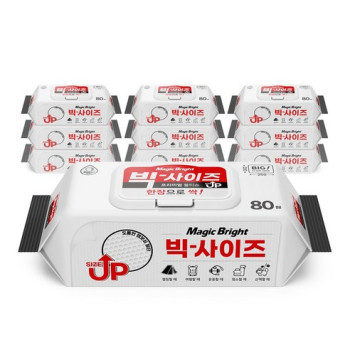 매직브라이트 도톰한 엠보싱 빅사이즈 물티슈 캡형 80매 10개입