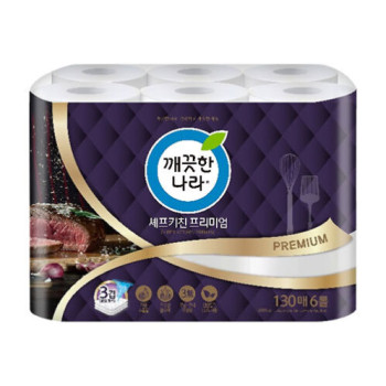 [깨끗한나라] 셰프 프리미엄 3겹 키친타올 130매x6롤x2팩