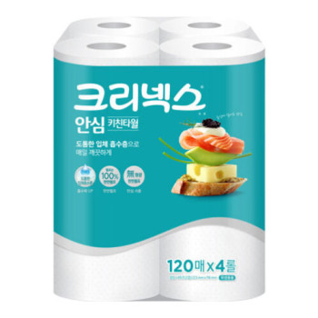 [크리넥스] 안심클래식 키친타올 120매x4롤x4팩