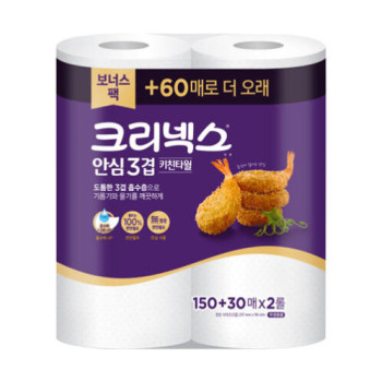 [크리넥스] 안심 3겹 키친타올 150+30매x2롤x8팩