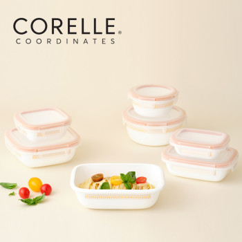 [코렐] 코디네이츠 밀크글라스 밀폐용기 자카드 밴드 풀세트 7종