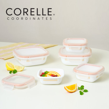 [코렐] 코디네이츠 밀크글라스 밀폐용기 자카드 밴드 정사각 5종