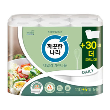 [깨끗한나라] 데일리키친타올 110+5매x6롤x4팩