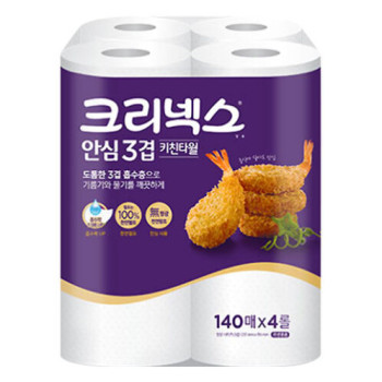 [크리넥스] 안심 3겹 키친타올 140매x4롤x2팩