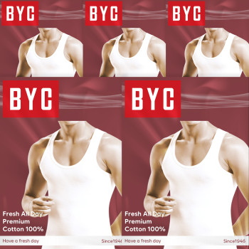 BYC 남자 런닝 민소매 5매 세트 순면 40수 부드러운 면 100% 남성 메리야스 비와이씨