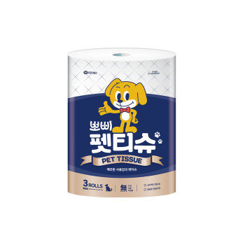 [유한킴벌리] 크리넥스 뽀삐 펫티슈 550m 3롤 1팩 무형광 엠보싱
