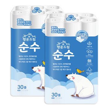 [두루마리][천연펄프] 행운드림 순수 3겹 18m 30롤 2팩