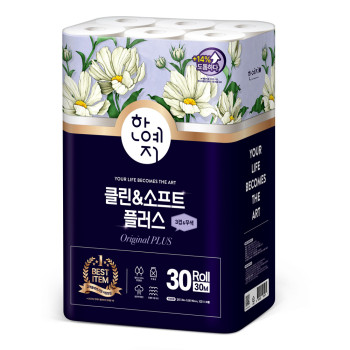 한예지 클린앤소프트 플러스 천연펼프 3겹 화장지 30M 30롤 (1팩)