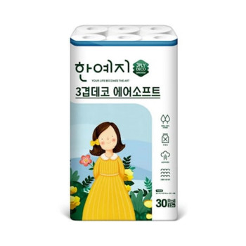 한예지 장폭 장섬유 천연펄프 에어소프트 23M 30롤 (1팩)