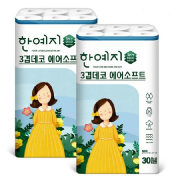 한예지 장폭 장섬유 천연펄프 에어소프트 23M 30롤 (2팩)