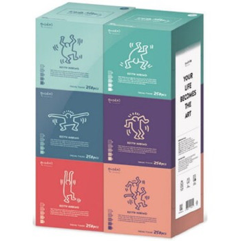 한예지 키스해링 오브제 미용티슈 250매 6입 (1,2,3,4,8팩 선택 구성)