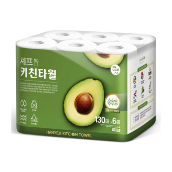 한예지 천연펄프 셰프키친타올 130매 6롤 (1,2,3,4팩 선택 구성)