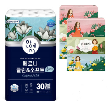 클린앤소프트 플러스 3겹 화장지 30M 30롤 (1팩) + 캐릭터 200매 3입(2팩)