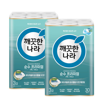 깨끗한나라 순수 프리미엄 더클래스 30m x 30롤 x 2팩