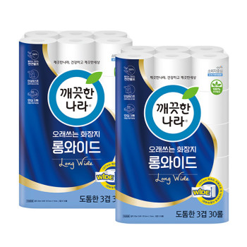깨끗한나라 오래쓰는 화장지 롱와이드 30m x 30롤 x 2팩