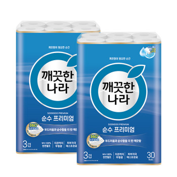 깨끗한나라 순수 프리미엄 27m x 30롤 x 2팩