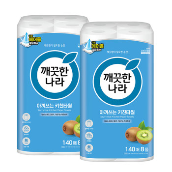 깨끗한나라 데일리 아껴쓰는 키친타올 140매 x 8롤 x 2팩