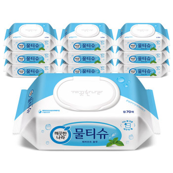 깨끗한나라 페퍼민트 물티슈 캡형 70매  (10팩,20팩 선택 구성)