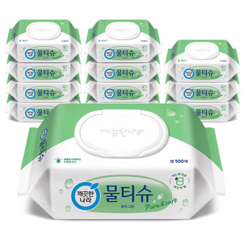 깨끗한나라 퓨어그린 물티슈 캡형 100매 x 12입